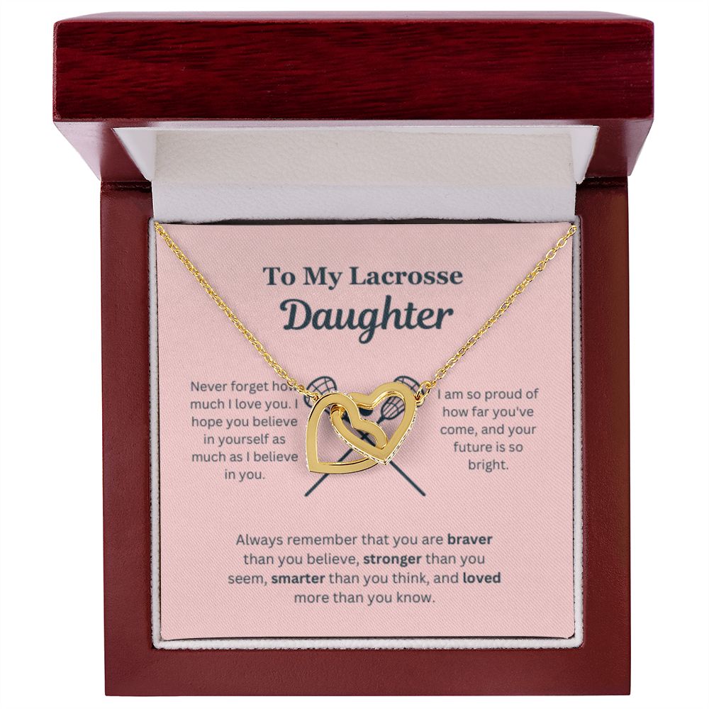 EllePendants To My Lacrosse Daughter Necklace, Father Daughter Necklace, Mother Daughter Necklace, Daughter Birthday, Heart Jewelry, Gold Jewelry, Interlocking Hearts, Message Card Necklace
