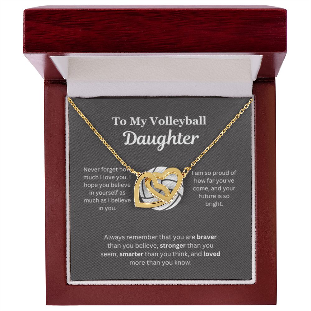 EllePendants To My Volleyball Daughter Necklace, Father Daughter Necklace, Mother Daughter Necklace, Daughter Birthday, Heart Jewelry, Gold Jewelry, Interlocking Hearts, Message Card Necklace
