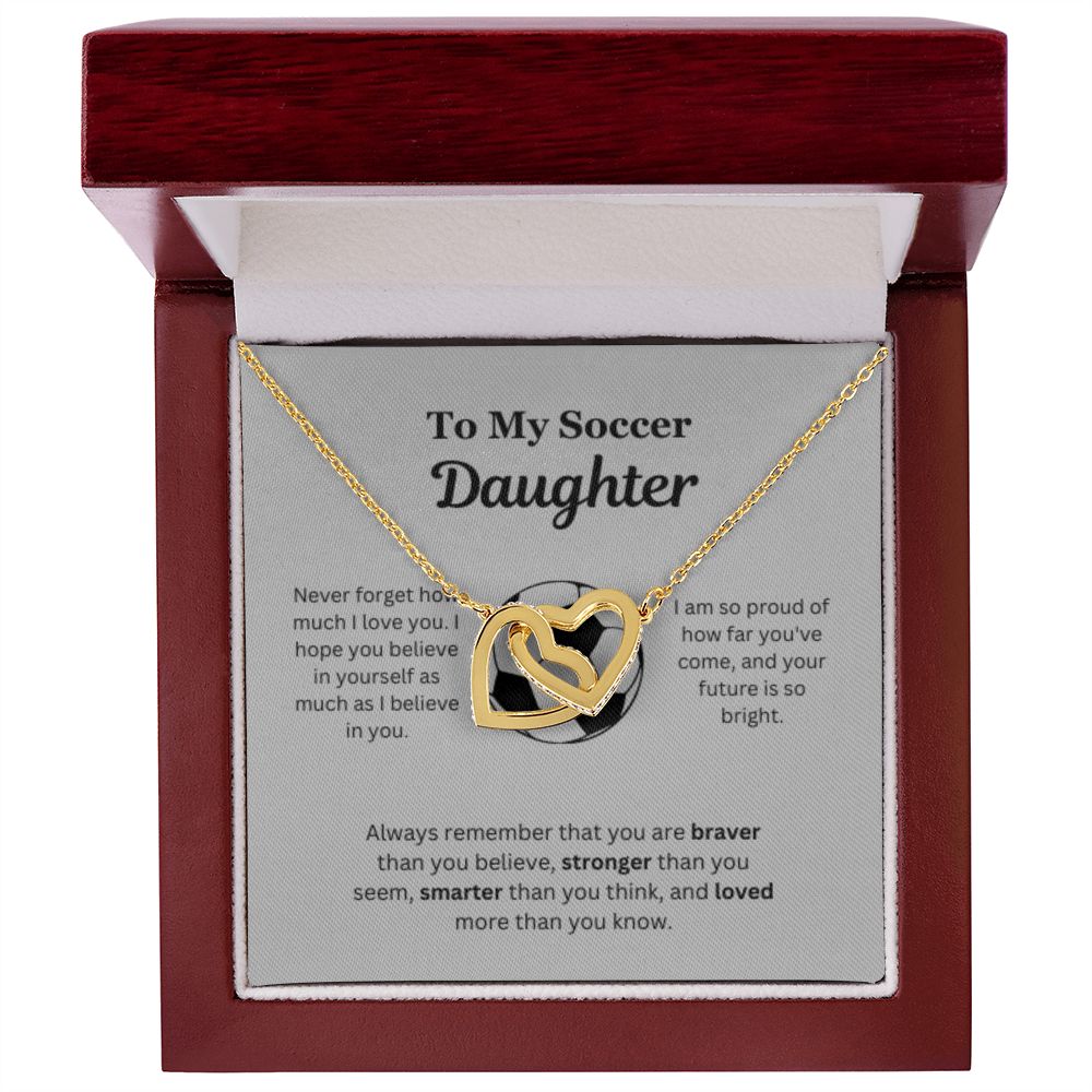 EllePendants To My Soccer Daughter Necklace, Father Daughter Necklace, Mother Daughter Necklace, Daughter Birthday, Heart Jewelry, Gold Jewelry, Interlocking Hearts, Message Card Necklace