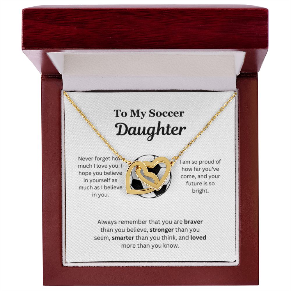 EllePendants To My Soccer Daughter Necklace, Father Daughter Necklace, Mother Daughter Necklace, Daughter Birthday, Heart Jewelry, Gold Jewelry, Interlocking Hearts, Message Card Necklace