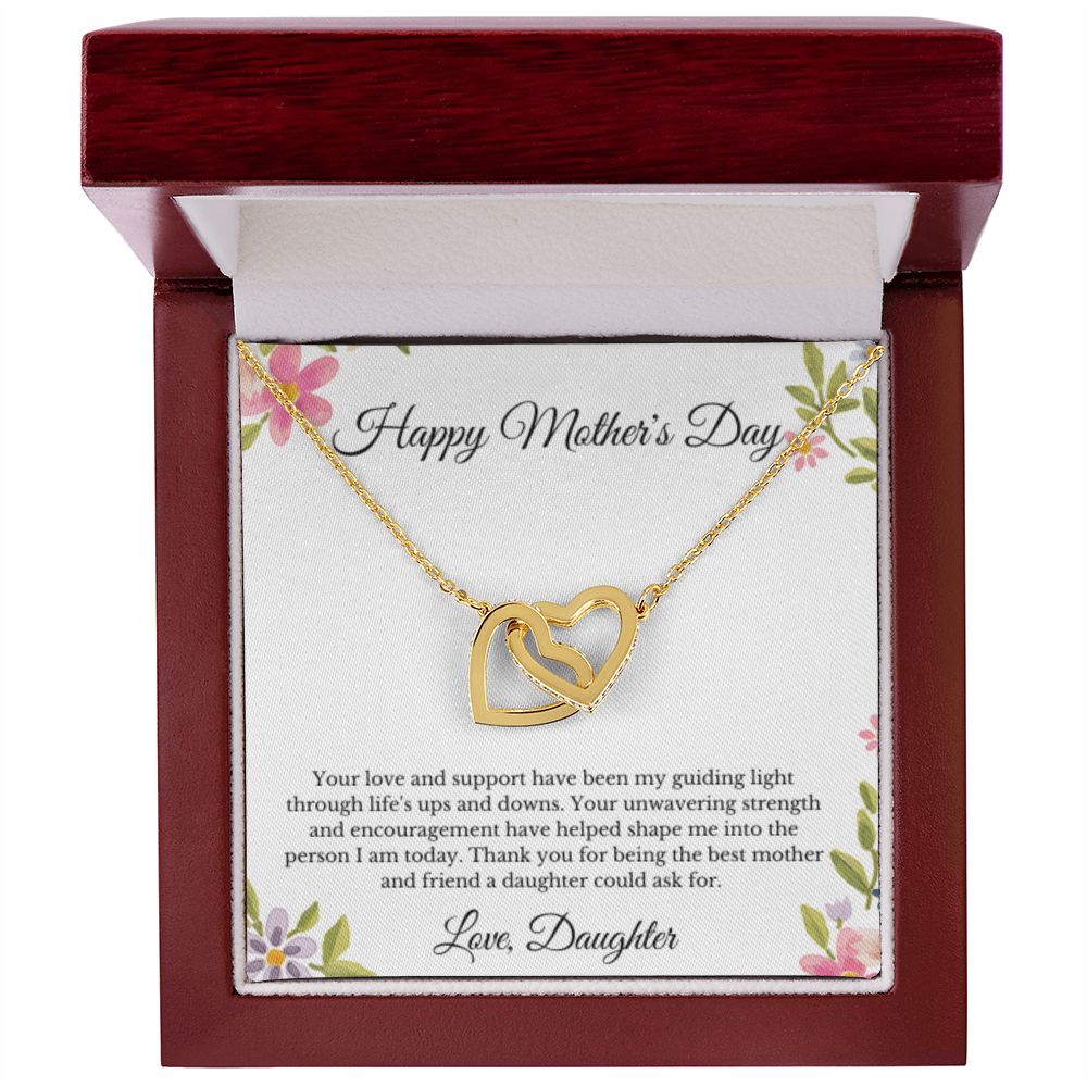 Interlocking Hearts, To Mom From Daughter Message Card Necklace, Mom Birthday Jewelry To Mom From Daughter Gifts, Mom Mother's Day Gifts From Daughter