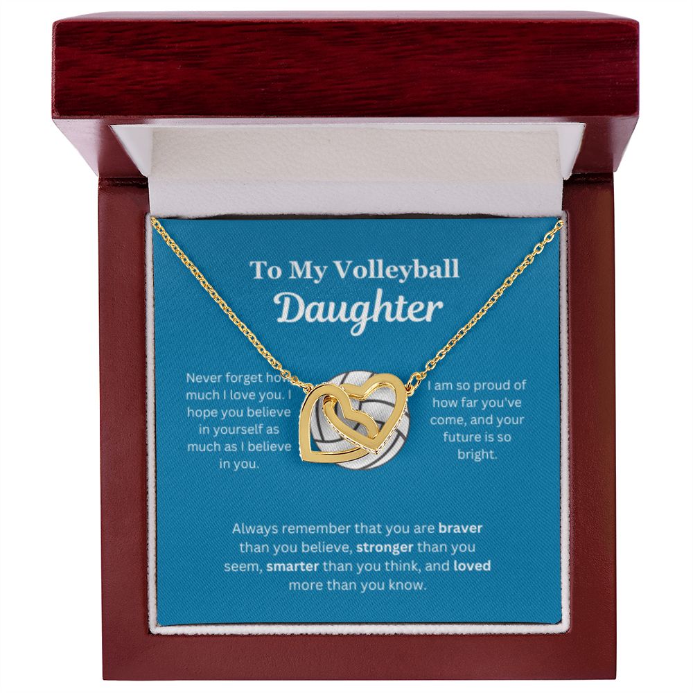 EllePendants To My Volleyball Daughter Necklace, Father Daughter Necklace, Mother Daughter Necklace, Daughter Birthday, Heart Jewelry, Gold Jewelry, Interlocking Hearts, Message Card Necklace