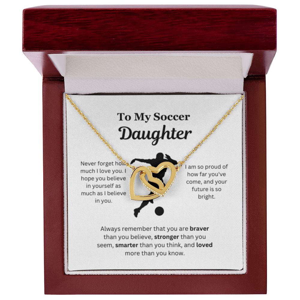 EllePendants To My Soccer Daughter Necklace, Father Daughter Necklace, Mother Daughter Necklace, Daughter Birthday, Heart Jewelry, Gold Jewelry, Interlocking Hearts, Message Card Necklace