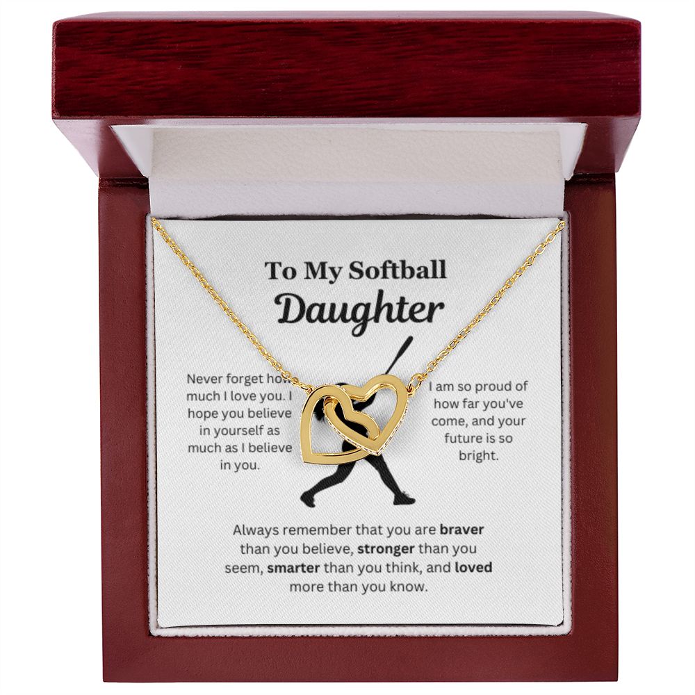 EllePendants To My Softball Daughter Necklace, Father Daughter Necklace, Mother Daughter Necklace, Daughter Birthday, Heart Jewelry, Gold Jewelry, Interlocking Hearts, Message Card Necklace