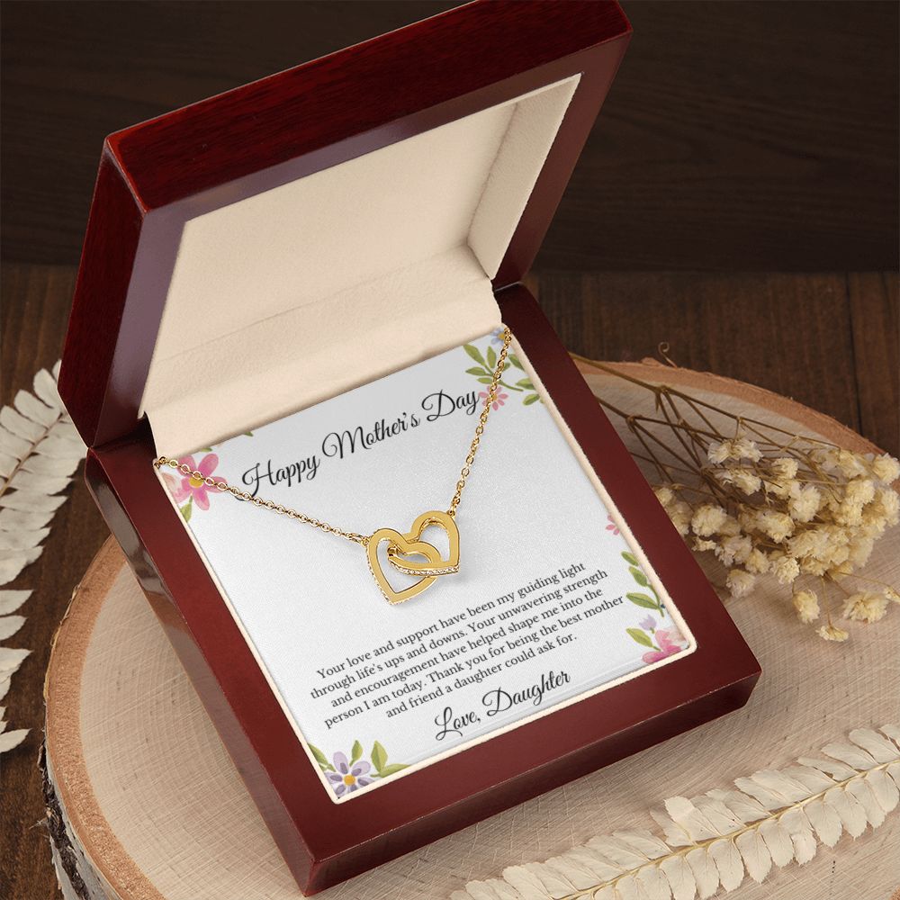 Interlocking Hearts, To Mom From Daughter Message Card Necklace, Mom Birthday Jewelry To Mom From Daughter Gifts, Mom Mother's Day Gifts From Daughter