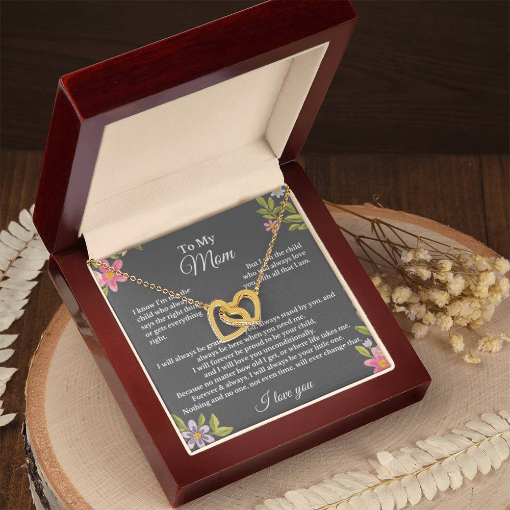 To My Mom Interlocking Heart Necklace Gift For Mothers Day, Valentines, Christmas, Her Birthday