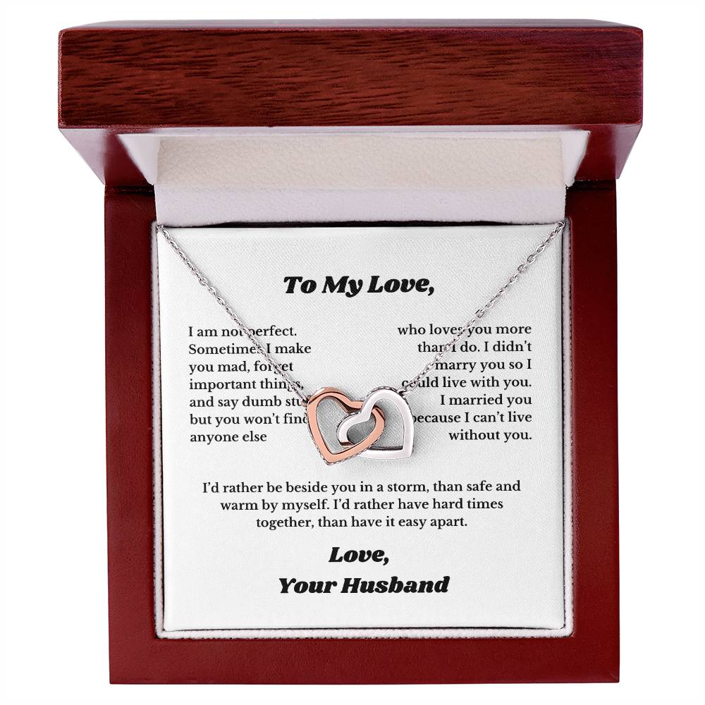 Gifts To My Love, Interlocking Heart Necklace for Wife From Husband, Anniversary Jewelry, Christmas Birthday for Her, Wifey, Valentines