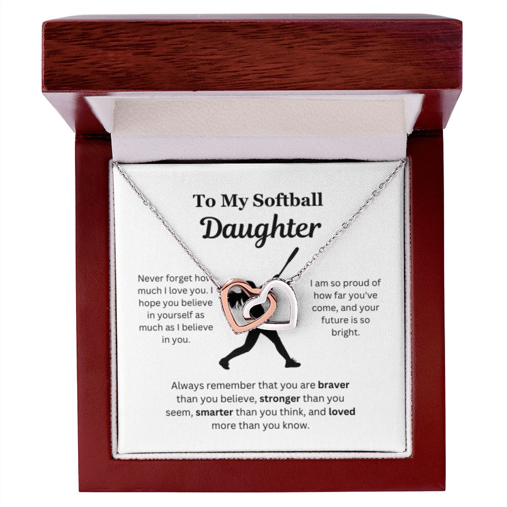 EllePendants To My Softball Daughter Necklace, Father Daughter Necklace, Mother Daughter Necklace, Daughter Birthday, Heart Jewelry, Gold Jewelry, Interlocking Hearts, Message Card Necklace