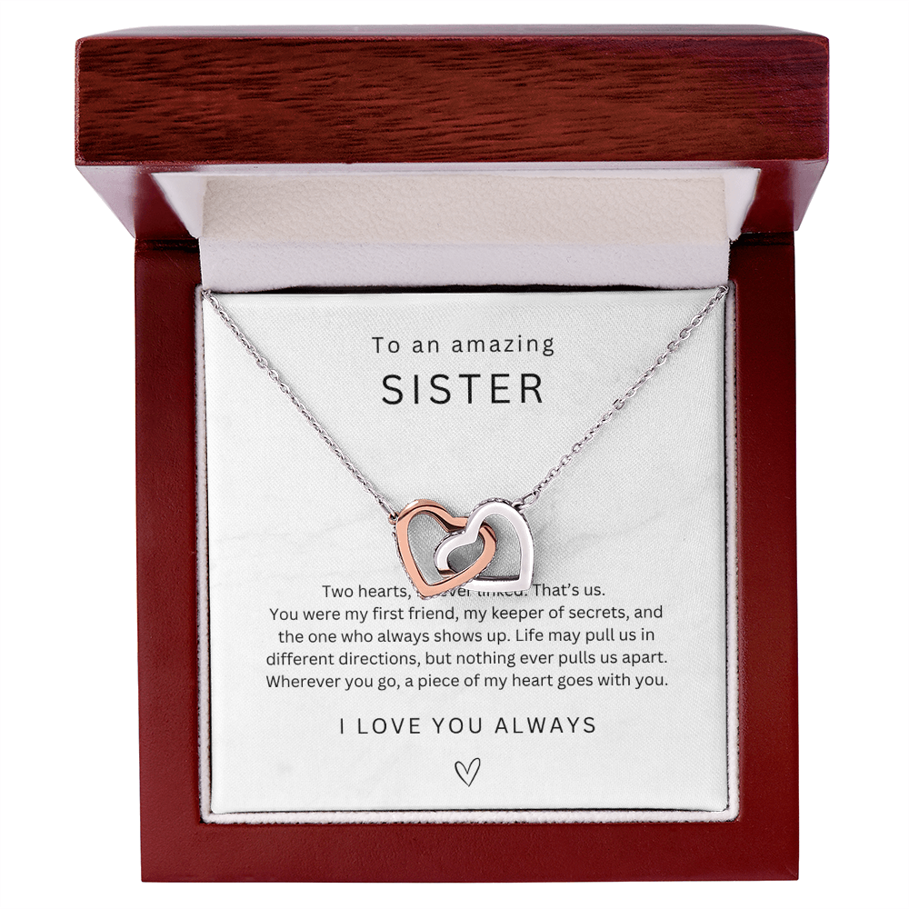 To My Sister Interlocking Hearts Necklace, Sister Gift from Sister, Big Little Sister Birthday Christmas Gift, Gift for Sister