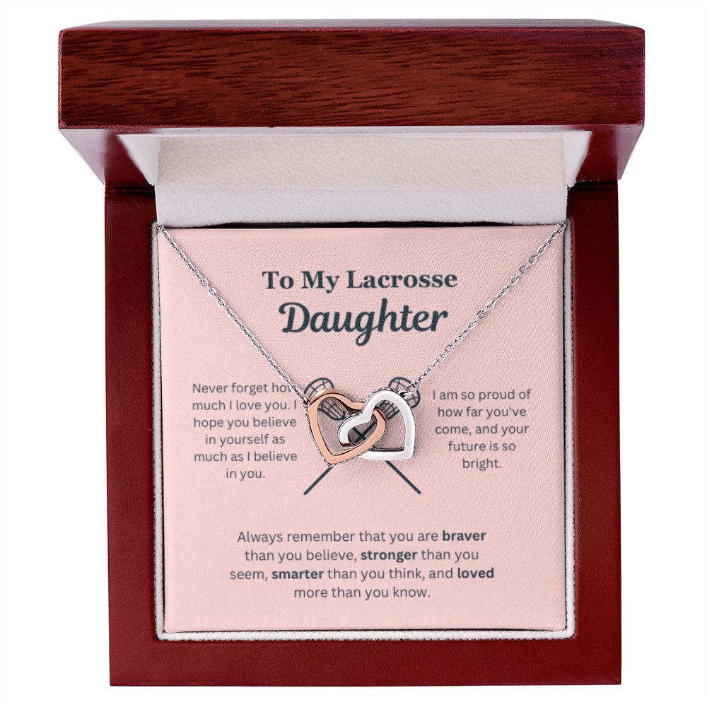 EllePendants To My Lacrosse Daughter Necklace, Father Daughter Necklace, Mother Daughter Necklace, Daughter Birthday, Heart Jewelry, Gold Jewelry, Interlocking Hearts, Message Card Necklace
