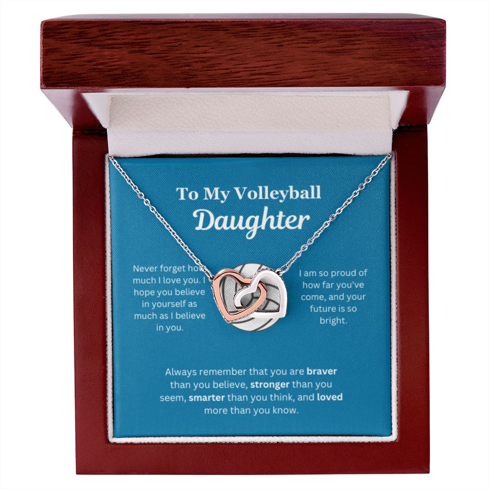 EllePendants To My Volleyball Daughter Necklace, Father Daughter Necklace, Mother Daughter Necklace, Daughter Birthday, Heart Jewelry, Gold Jewelry, Interlocking Hearts, Message Card Necklace