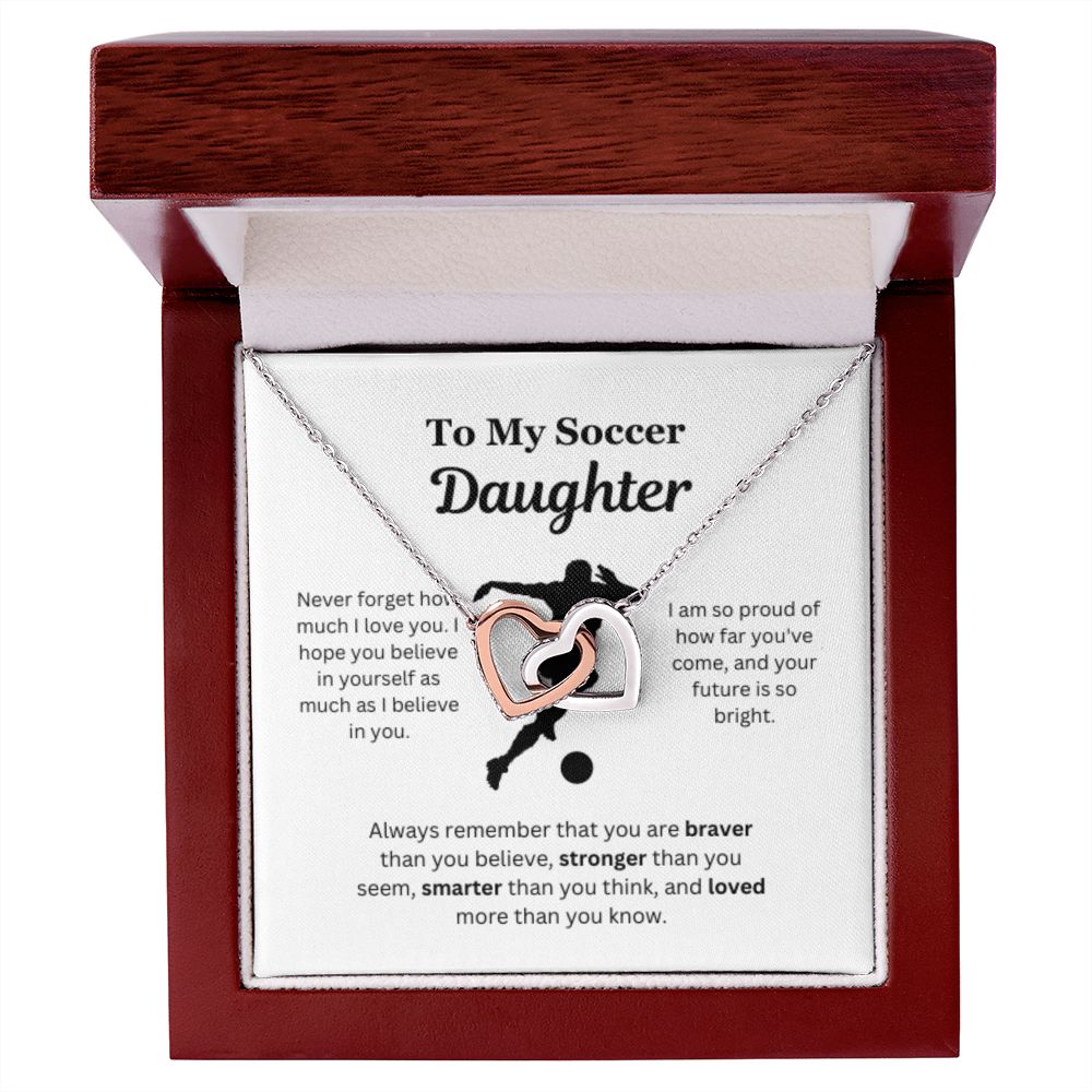 EllePendants To My Soccer Daughter Necklace, Father Daughter Necklace, Mother Daughter Necklace, Daughter Birthday, Heart Jewelry, Gold Jewelry, Interlocking Hearts, Message Card Necklace