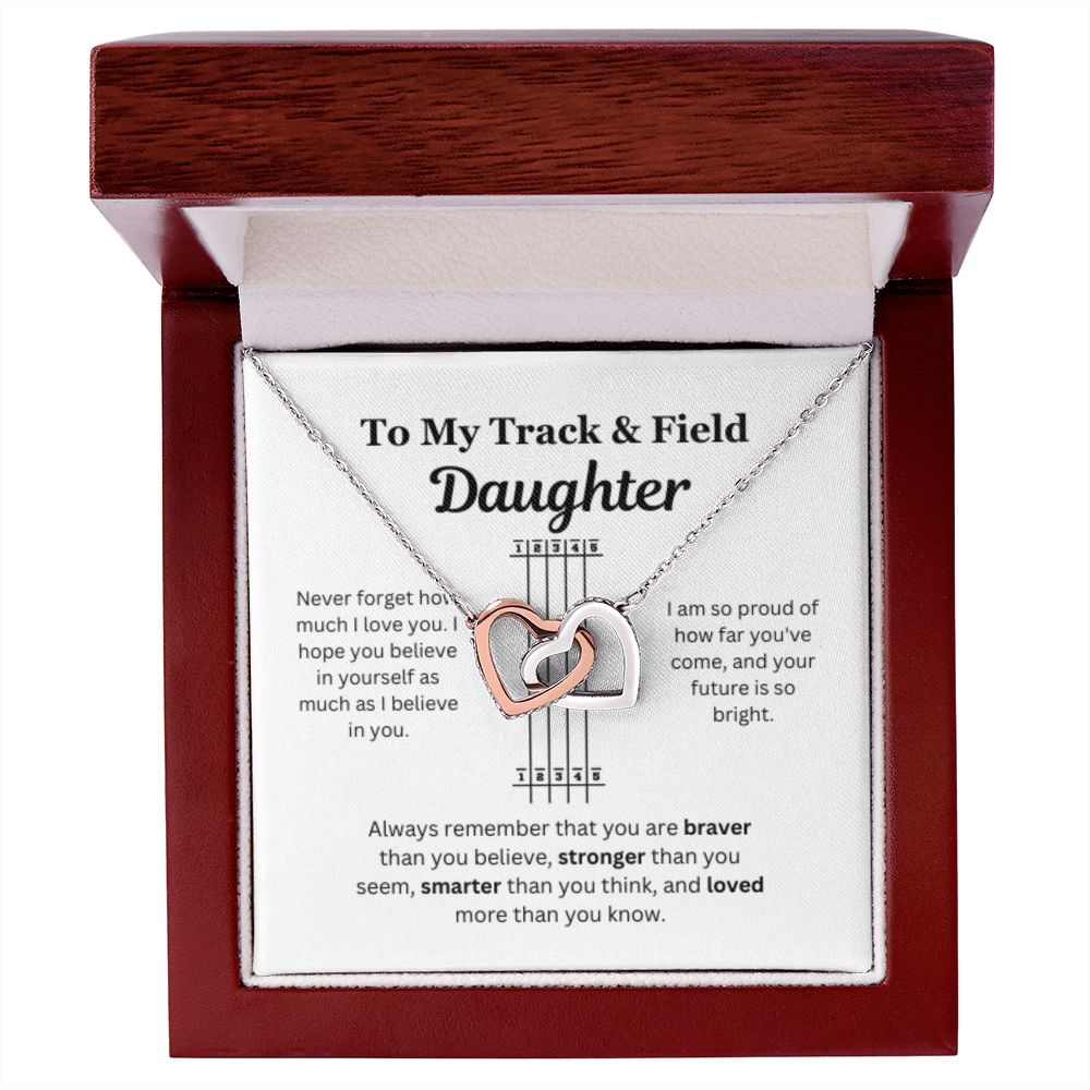 EllePendants To My Track and Field Daughter Necklace, Father Daughter Necklace, Mother Daughter Necklace, Daughter Birthday, Heart Jewelry, Gold Jewelry, Interlocking Hearts, Message Card Necklace