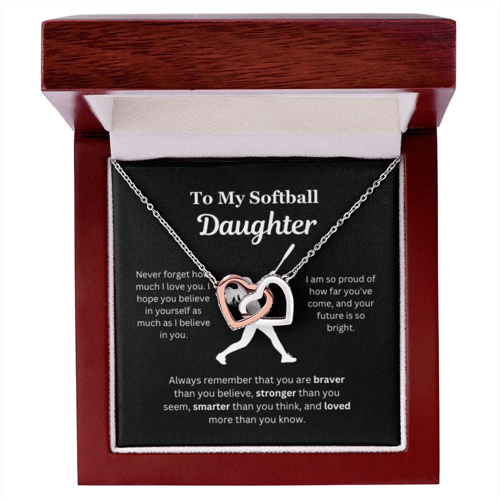 EllePendants To My Softball Daughter Necklace, Father Daughter Necklace, Mother Daughter Necklace, Daughter Birthday, Heart Jewelry, Gold Jewelry, Interlocking Hearts, Message Card Necklace