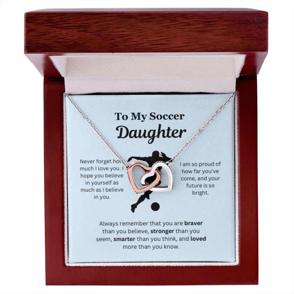 EllePendants To My Soccer Daughter Necklace, Father Daughter Necklace, Mother Daughter Necklace, Daughter Birthday, Heart Jewelry, Gold Jewelry, Interlocking Hearts, Message Card Necklace