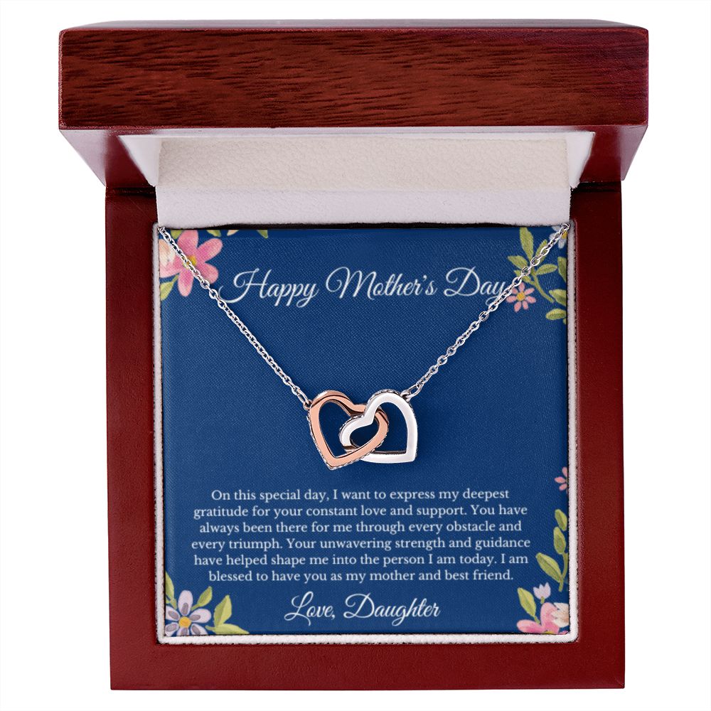 Interlocking Hearts, To Mom From Daughter Message Card Necklace, Mom Birthday Jewelry To Mom From Daughter Gifts, Mom Mother's Day Gifts From Daughter