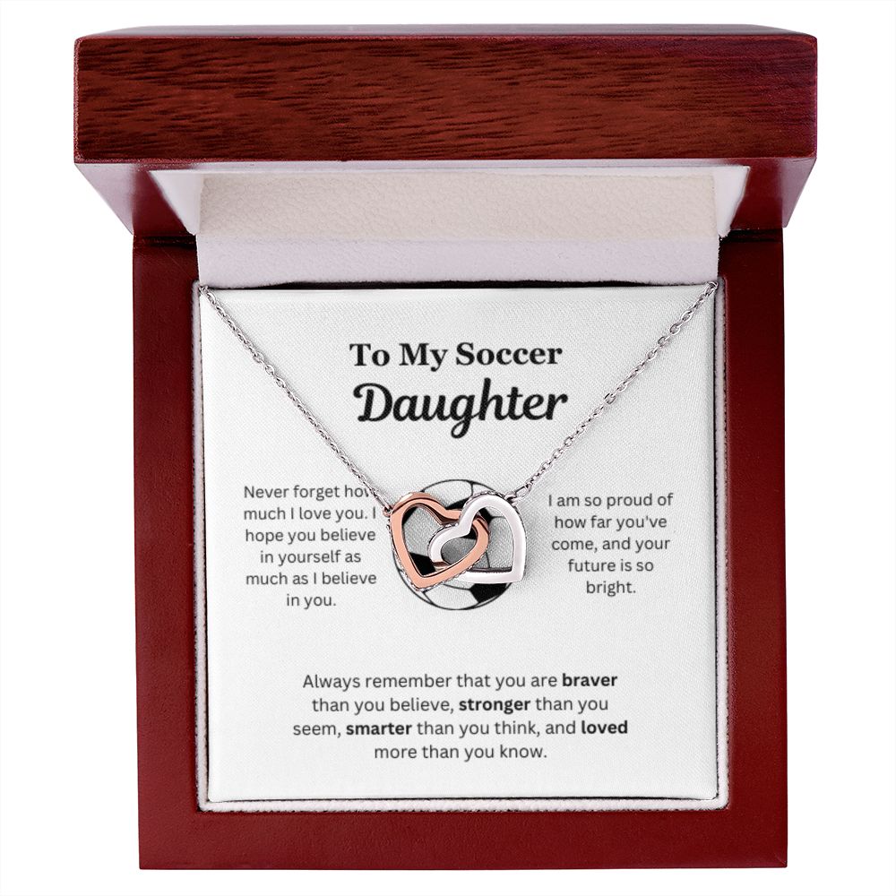 EllePendants To My Soccer Daughter Necklace, Father Daughter Necklace, Mother Daughter Necklace, Daughter Birthday, Heart Jewelry, Gold Jewelry, Interlocking Hearts, Message Card Necklace