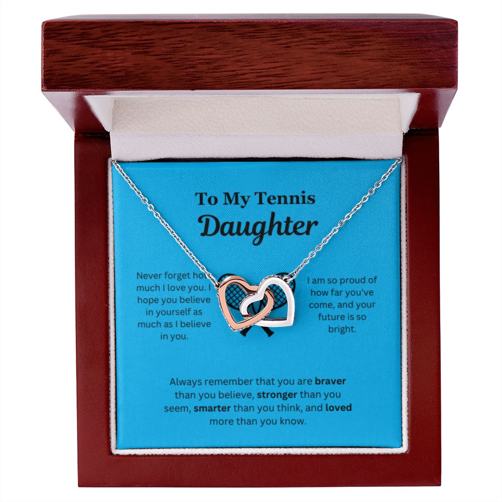 EllePendants To My Tennis Daughter Necklace, Father Daughter Necklace, Mother Daughter Necklace, Daughter Birthday, Heart Jewelry, Gold Jewelry, Interlocking Hearts, Message Card Necklace