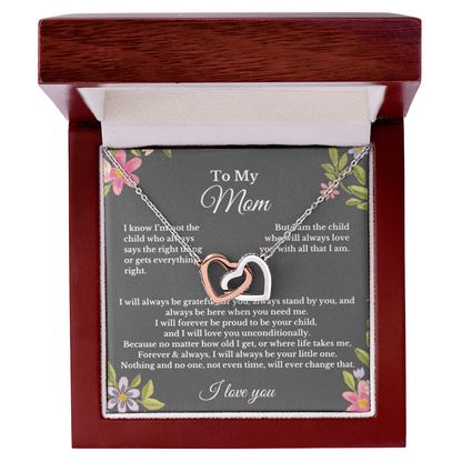 To My Mom Interlocking Heart Necklace Gift For Mothers Day, Valentines, Christmas, Her Birthday