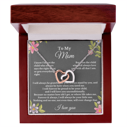 To My Mom Interlocking Heart Necklace Gift For Mothers Day, Valentines, Christmas, Her Birthday