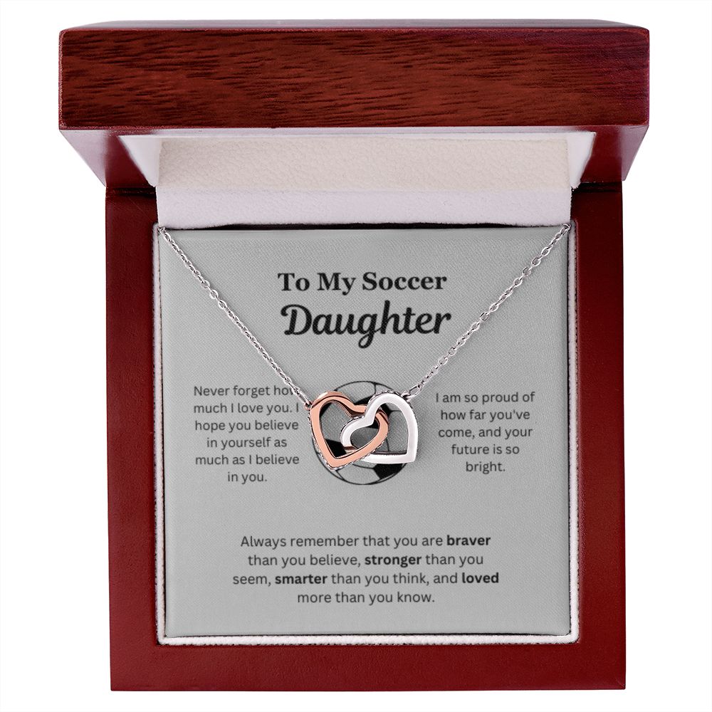 EllePendants To My Soccer Daughter Necklace, Father Daughter Necklace, Mother Daughter Necklace, Daughter Birthday, Heart Jewelry, Gold Jewelry, Interlocking Hearts, Message Card Necklace