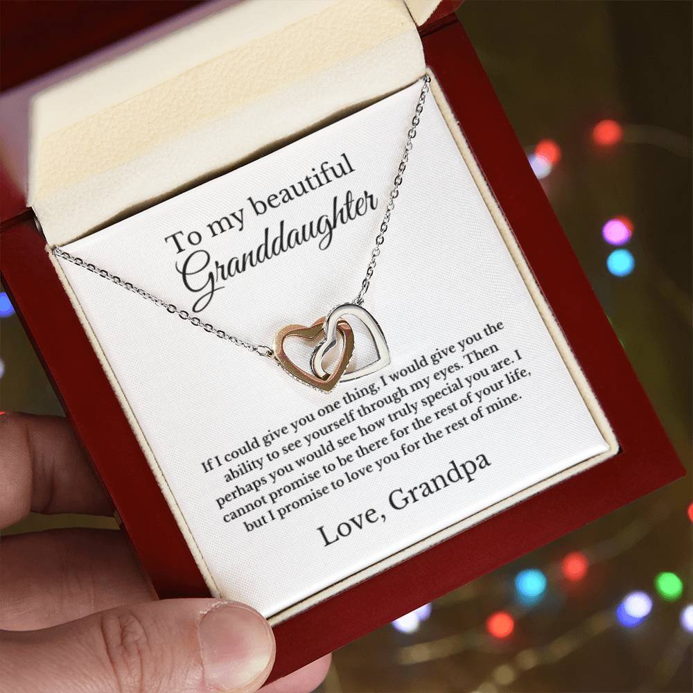 Grandpa Granddaughter Necklace, Grandfather Gift, Grandchild Gift, Jewelry for Granddaughter, Message Card Necklace, Interlocking