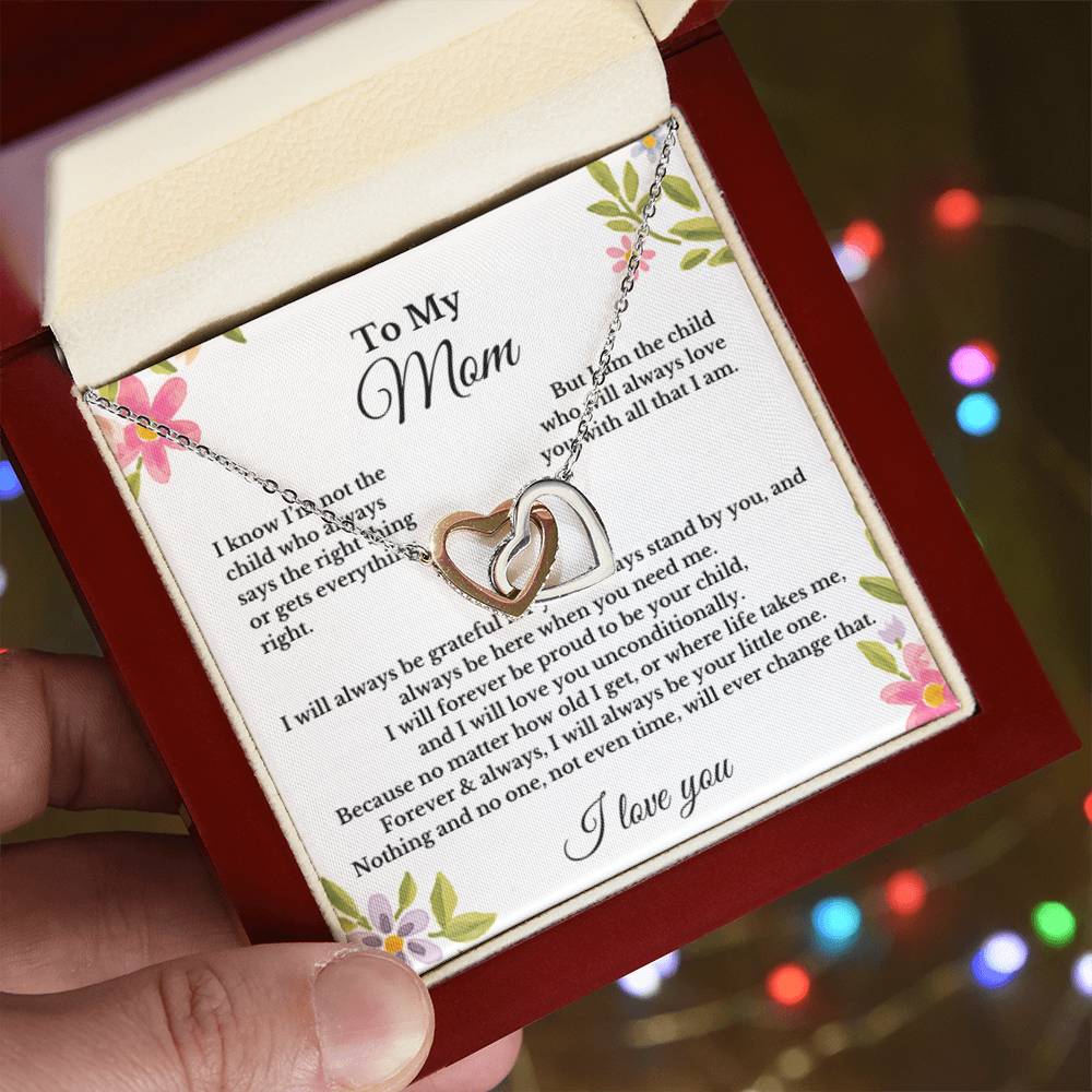 To My Mom Interlocking Heart Necklace Gift For Mothers Day, Valentines, Christmas, Her Birthday