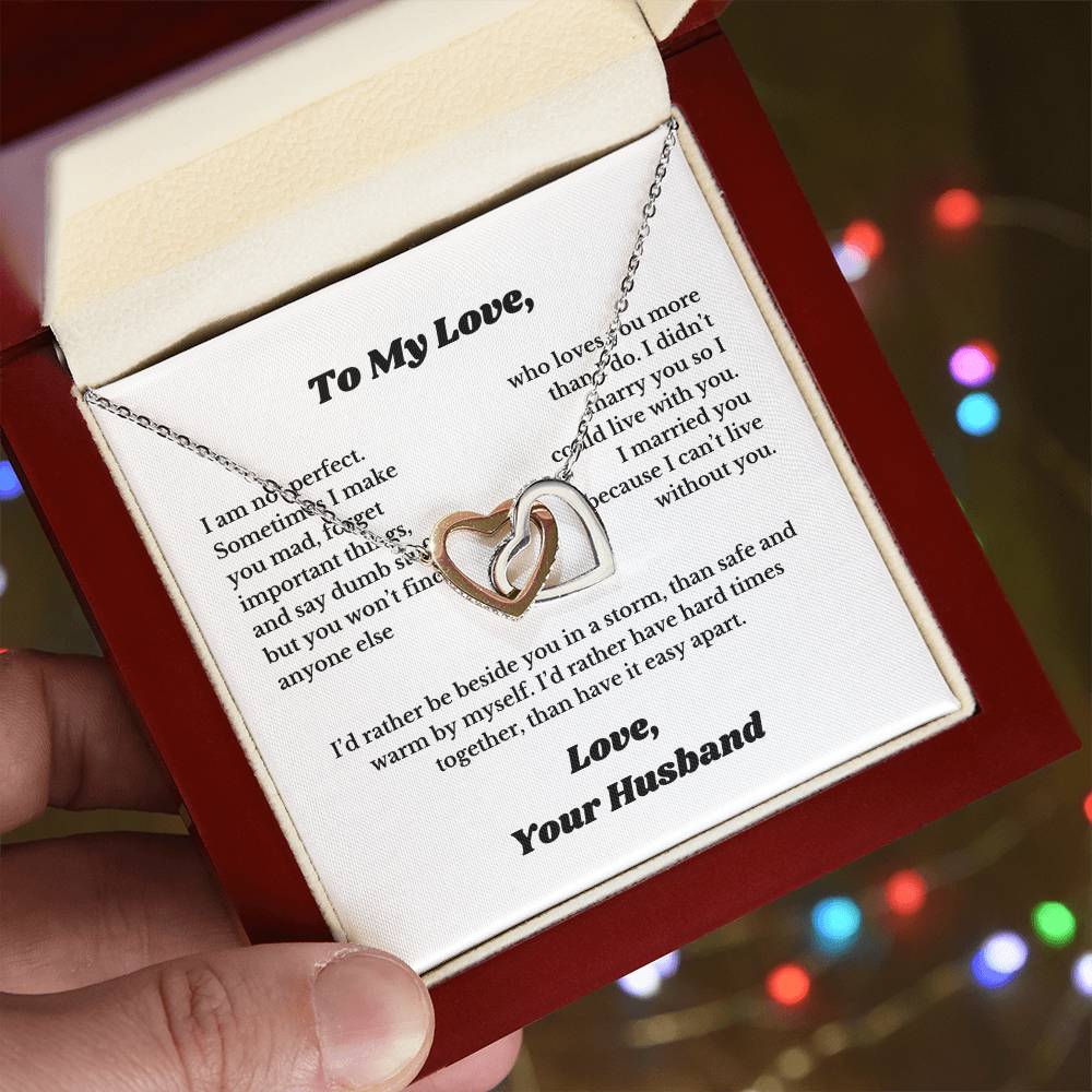 Gifts To My Love, Interlocking Heart Necklace for Wife From Husband, Anniversary Jewelry, Christmas Birthday for Her, Wifey, Valentines