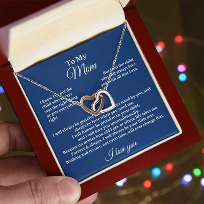 To My Mom Interlocking Heart Necklace Gift For Mothers Day, Valentines, Christmas, Her Birthday
