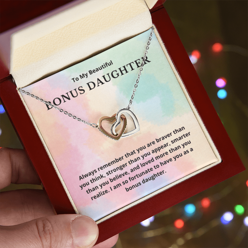 Bonus Daughter Gift for Step Daughter Interlocking Hearts Necklace