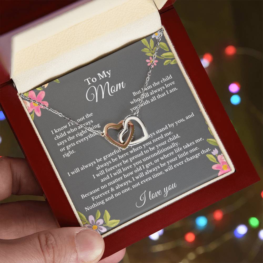 To My Mom Interlocking Heart Necklace Gift For Mothers Day, Valentines, Christmas, Her Birthday