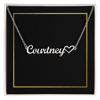 18K Gold/Silver Nameplate with Heart Necklace, Custom Name Necklace, Gold Name Necklace, Personalized Necklace, Handwriting, Valentines Day, Christmas Birthday Gift
