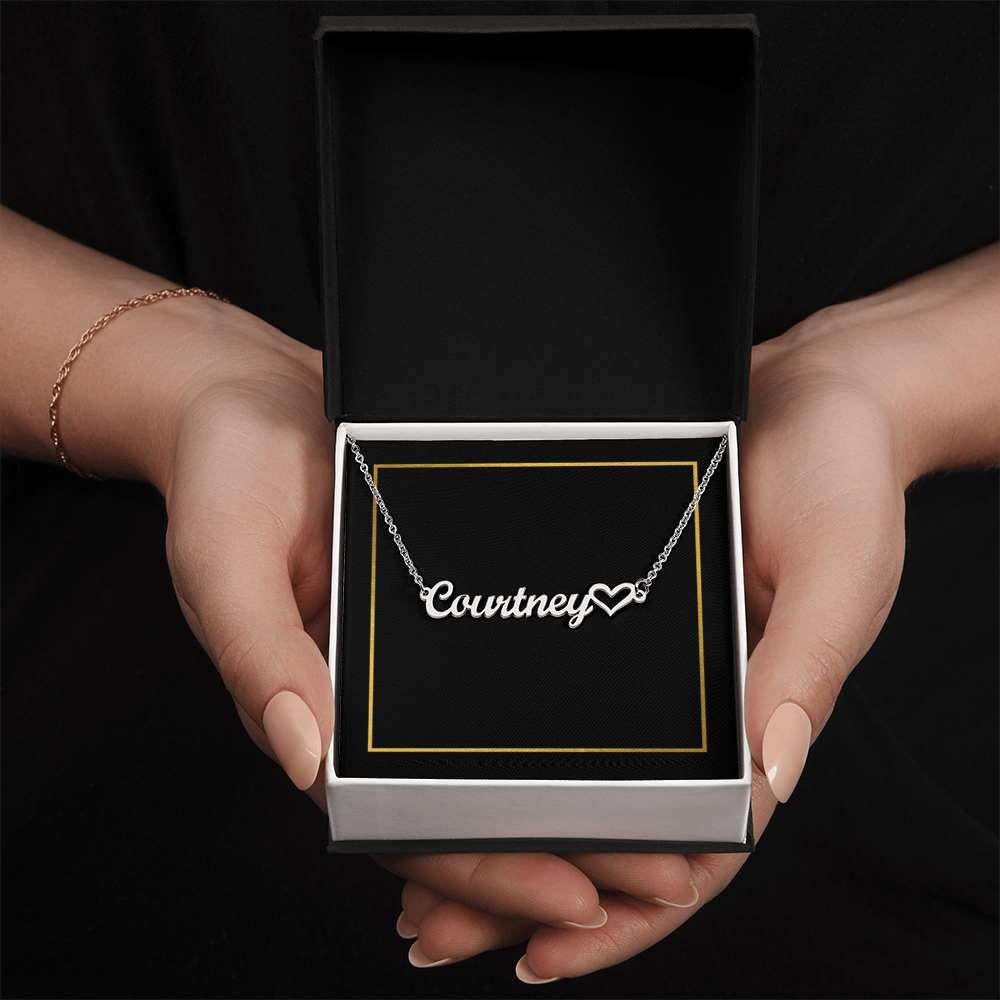 18K Gold/Silver Nameplate with Heart Necklace, Custom Name Necklace, Gold Name Necklace, Personalized Necklace, Handwriting, Valentines Day, Christmas Birthday Gift
