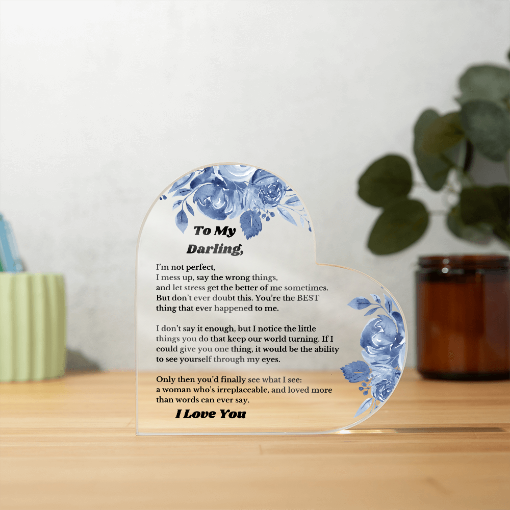 Gifts for Darling, Heart Acrylic for Wife From Husband, Anniversary Jewelry, Christmas Birthday for Her, To My Soulmate Gift, Valentines