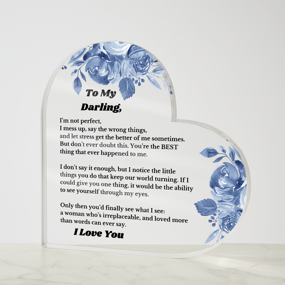 Gifts for Darling, Heart Acrylic for Wife From Husband, Anniversary Jewelry, Christmas Birthday for Her, To My Soulmate Gift, Valentines
