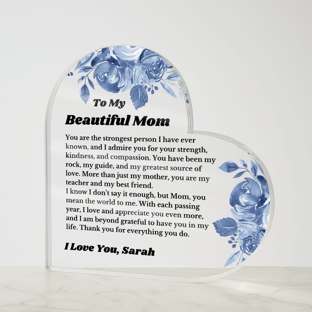 For Mom Heart Plaque From Daughter Son, Birthday Gift, Christmas Gift For Mom, Mother's Day Gift, Custom Mom Gift, To My Mom, Mom Keepsake