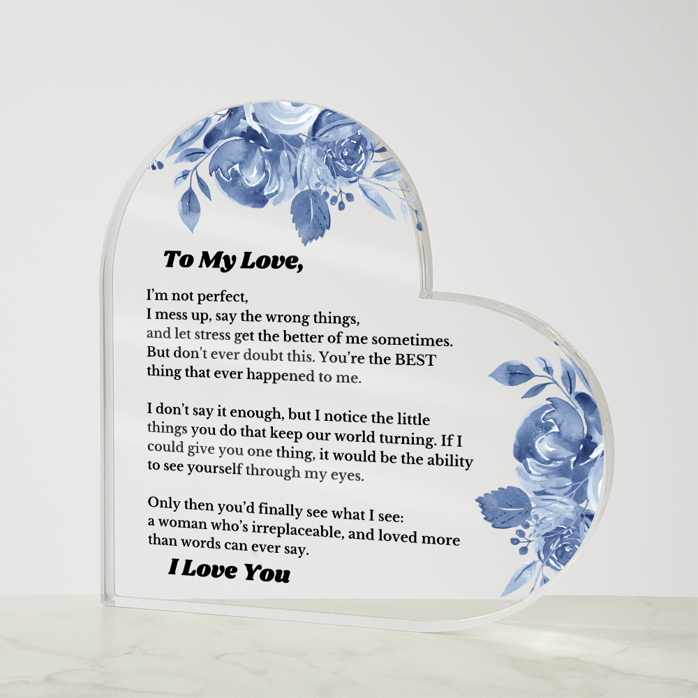 Gifts for Love, Heart Acrylic for Wife From Husband, Anniversary Jewelry, Christmas Birthday for Her, To My Soulmate Gift, Wifey, Valentines