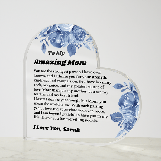 For Mom Heart Plaque From Daughter Son, Birthday Gift, Christmas Gift For Mom, Mother's Day Gift, Custom Mom Gift, To My Mom, Mom Keepsake