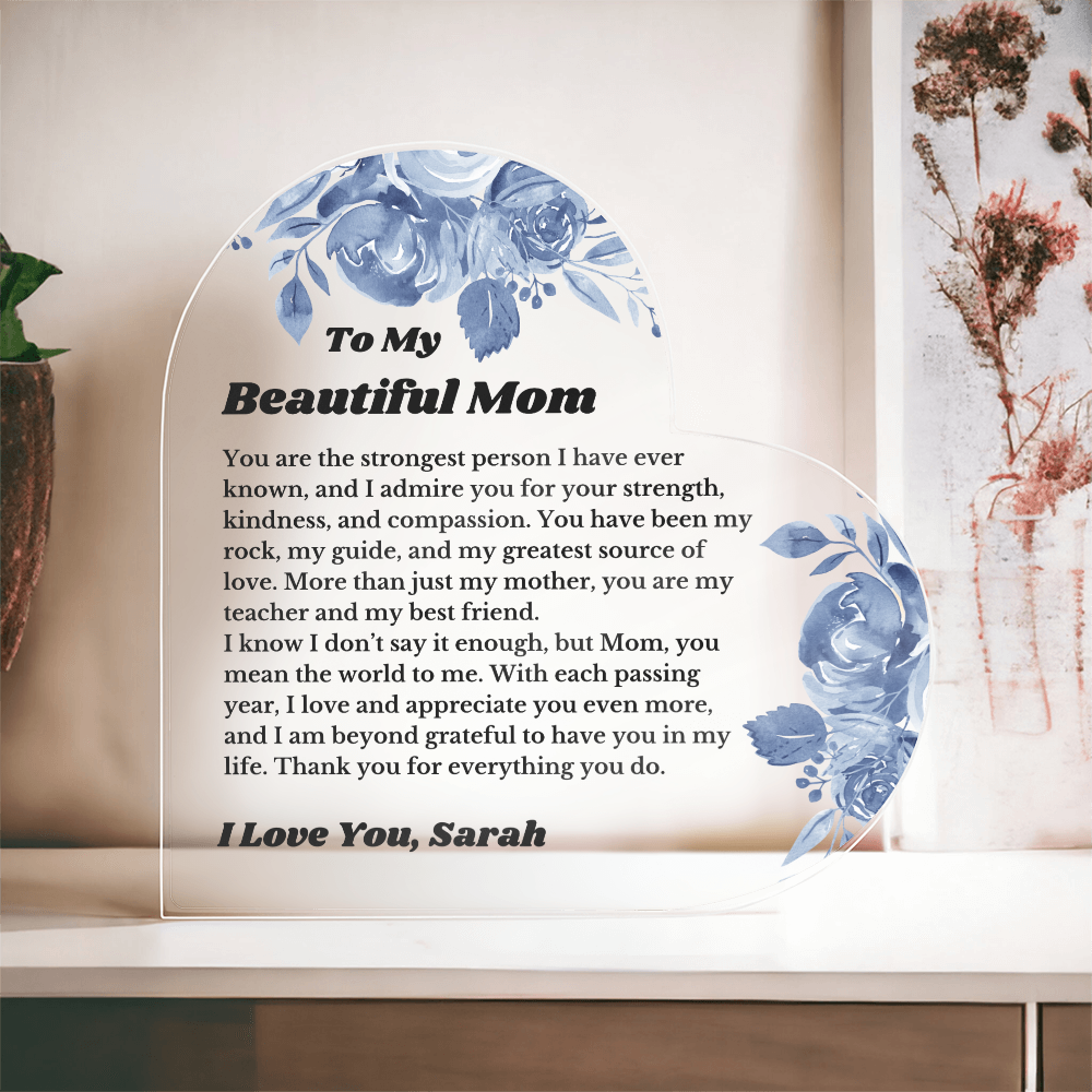 For Mom Heart Plaque From Daughter Son, Birthday Gift, Christmas Gift For Mom, Mother's Day Gift, Custom Mom Gift, To My Mom, Mom Keepsake