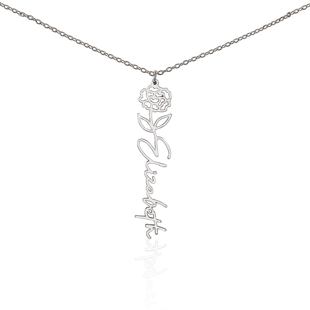 JANUARY Carnation Birthmonth Flower With Custom Name, Valentines Birthday Graduation Jewelry, For Daughter, Handwriting Necklace PERSONALIZED