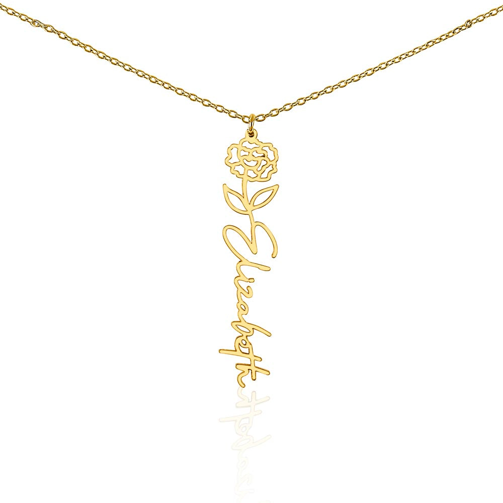 JANUARY Carnation Birthmonth Flower With Custom Name, Valentines Birthday Graduation Jewelry, For Daughter, Handwriting Necklace PERSONALIZED
