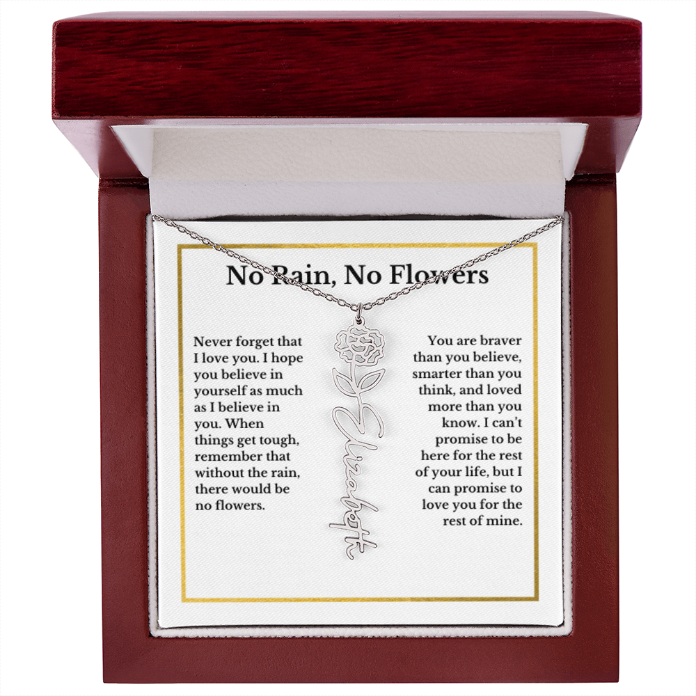 JANUARY Carnation Birthmonth Flower With Custom Name, Valentines Birthday Graduation Jewelry, For Daughter, Handwriting Necklace PERSONALIZED