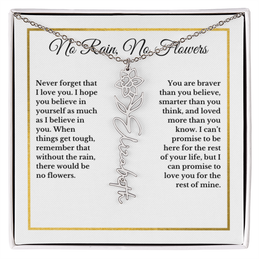 MARCH Daffodil Iris Birthmonth Flower With Custom Name, Valentines Birthday Graduation Jewelry, For Daughter, Handwriting Necklace PERSONALIZED