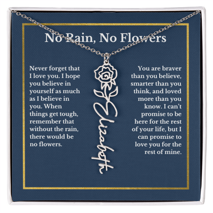 JUNE Rose Birthmonth Flower With Custom Name, Valentines Birthday Graduation Jewelry, For Daughter, Handwriting Necklace