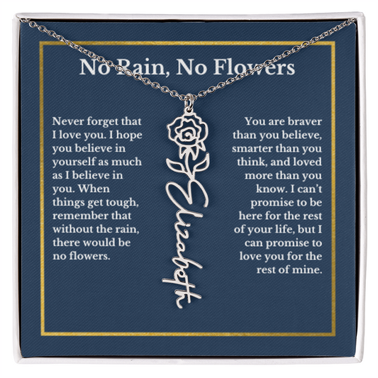 JUNE Rose Birthmonth Flower With Custom Name, Valentines Birthday Graduation Jewelry, For Daughter, Handwriting Necklace