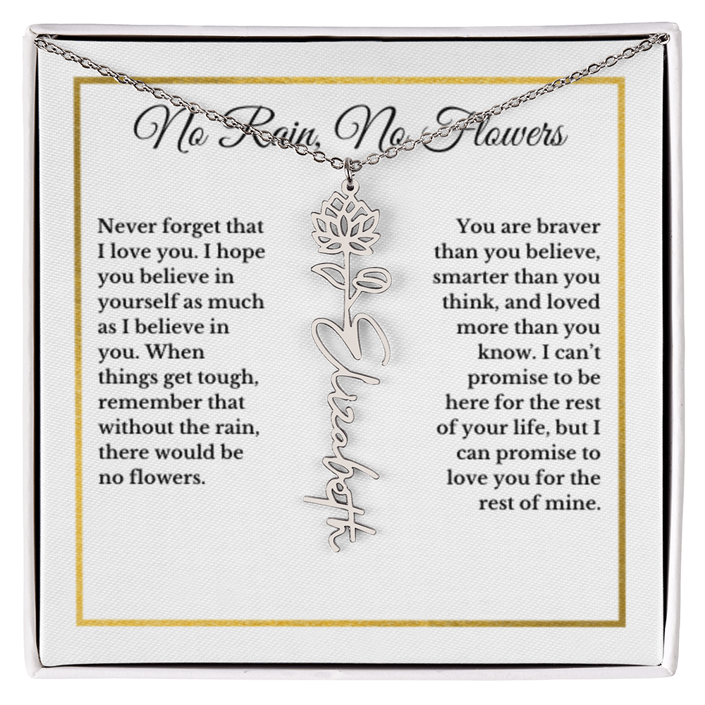 JULY Water Lily Birthmonth Flower With Custom Name, Valentines Birthday Graduation Jewelry, For Daughter, Handwriting Necklace