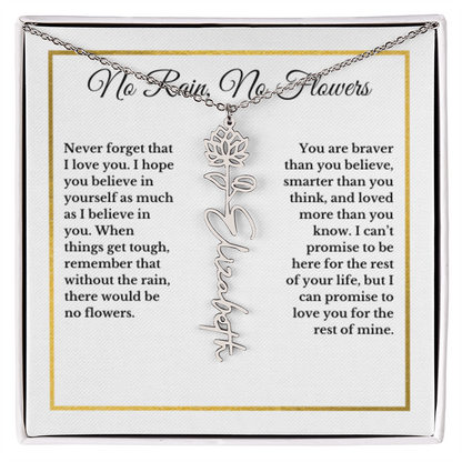 JULY Water Lily Birthmonth Flower With Custom Name, Valentines Birthday Graduation Jewelry, For Daughter, Handwriting Necklace