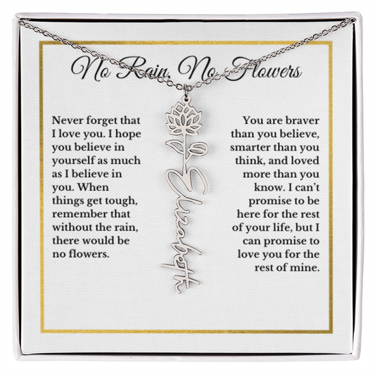 JULY Water Lily Birthmonth Flower With Custom Name, Valentines Birthday Graduation Jewelry, For Daughter, Handwriting Necklace