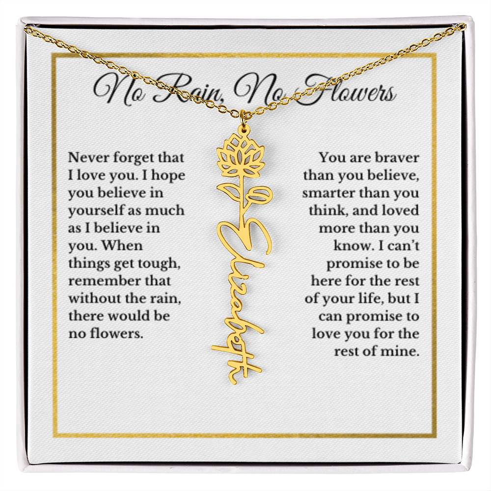 JULY Water Lily Birthmonth Flower With Custom Name, Valentines Birthday Graduation Jewelry, For Daughter, Handwriting Necklace