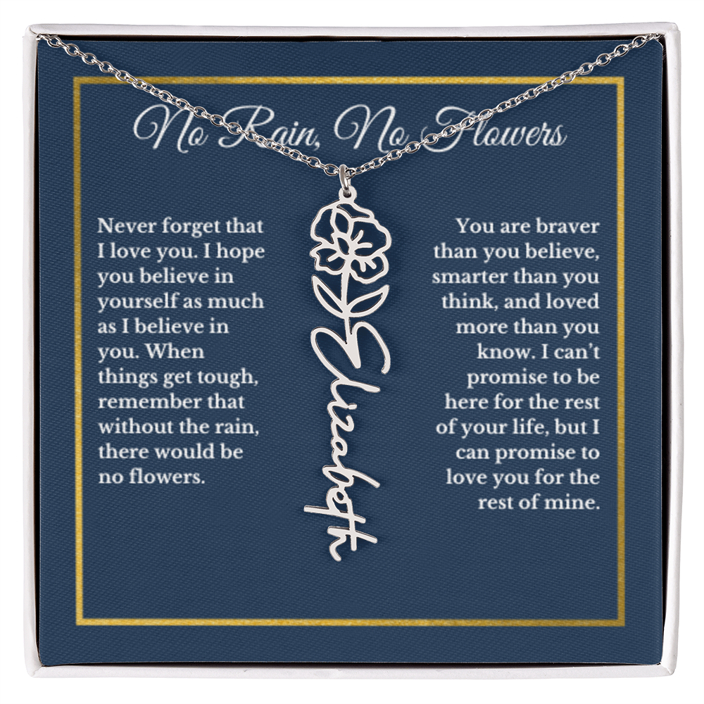 AUGUST Poppy Birthmonth Flower With Custom Name, Valentines Birthday Graduation Jewelry, For Her, Handwriting Necklace